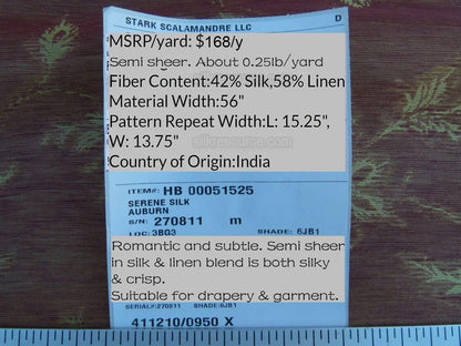 Scalamandre Serene Semi Sheer Silk Auburn Red Gold Double Organza Old World Weavers MSRP USD 168/y