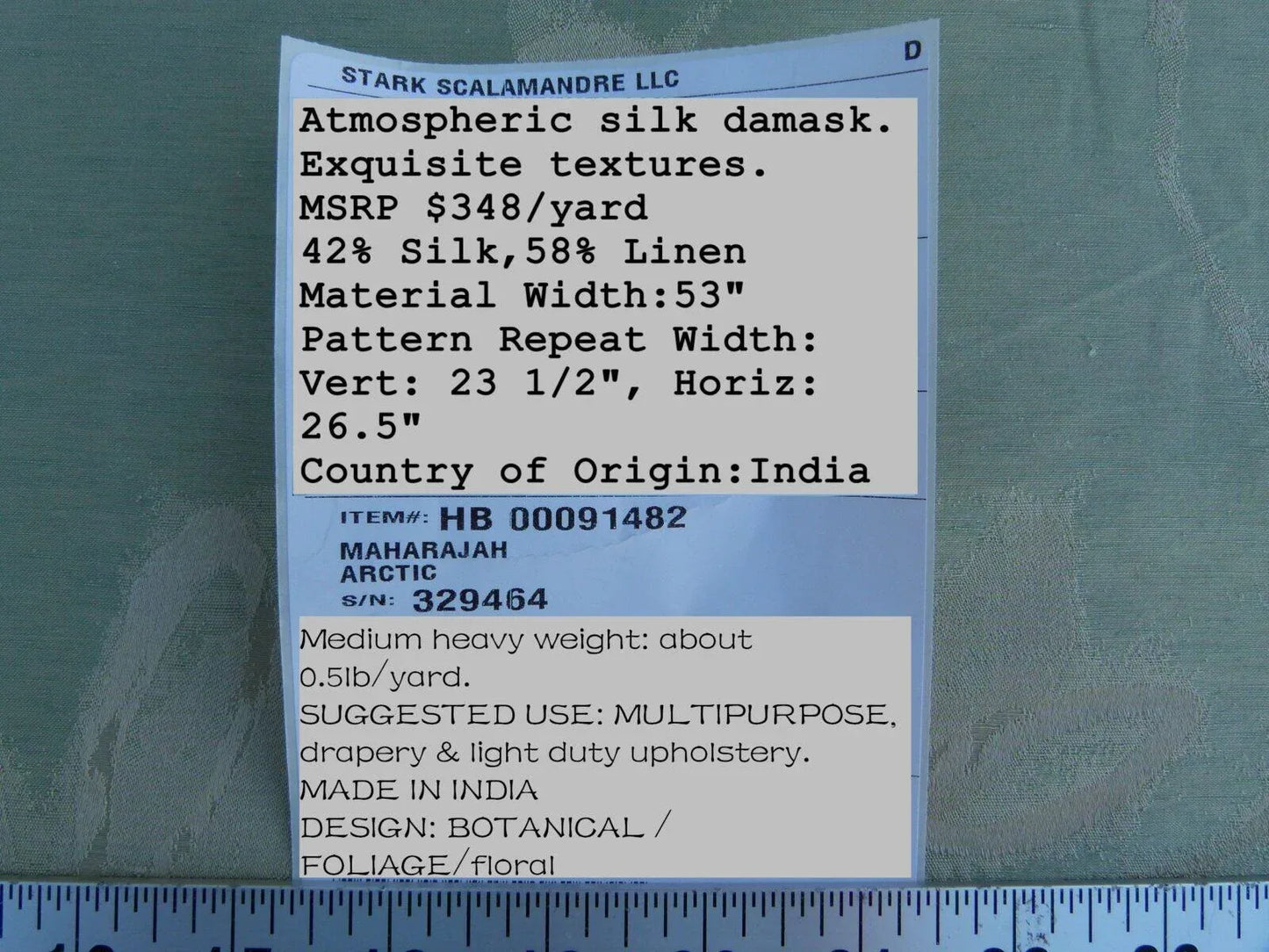 By Yard Scalamandre Gw Maharajah Arctic Blue Icy Silk Linen Damask Reversible MSRP USD 348/Y