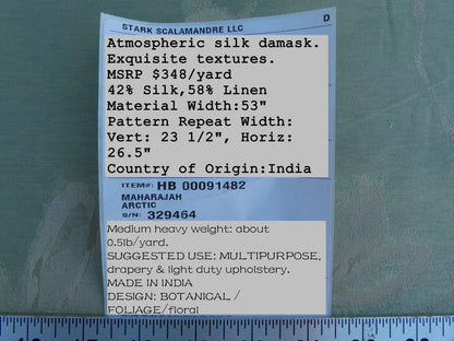 By Yard Scalamandre Gw Maharajah Arctic Blue Icy Silk Linen Damask Reversible MSRP USD 348/Y