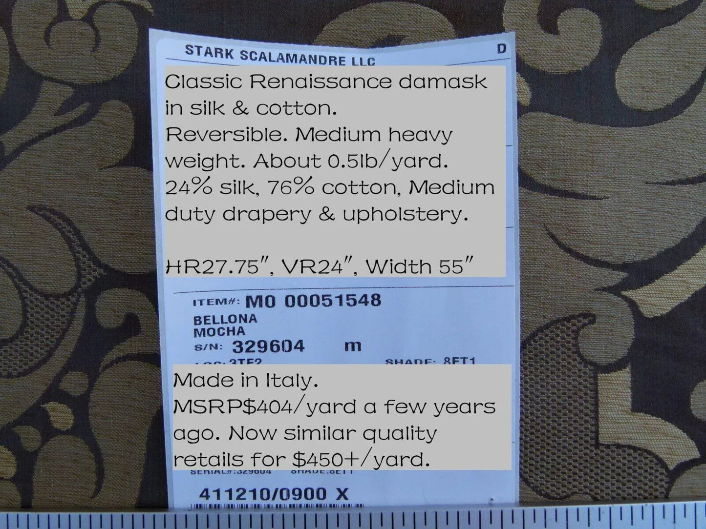 Old World Weavers Scalamandre Bellona Mocha Brown Gold Thick Renaissance Silk Damask MSRP USD 650/Y