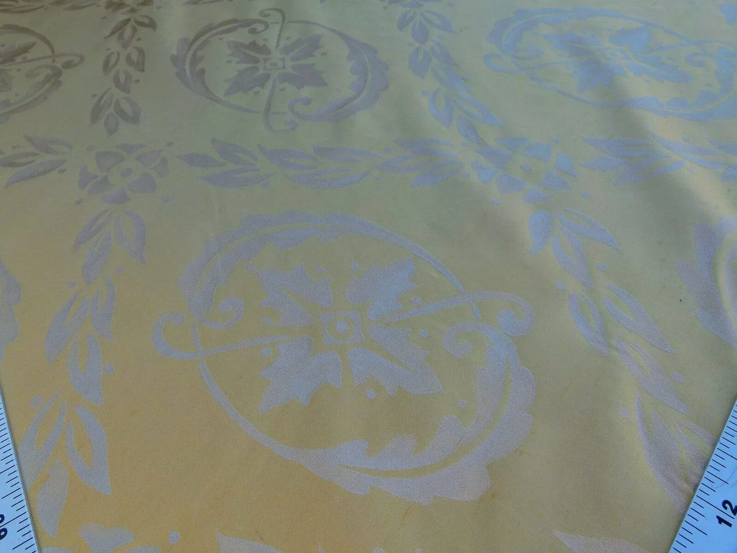 Scalamandre Navonna Gold Yellow Neoclassical Silk Lampas Medallion Crest MSRP USD 444/yard  Old World Weavers