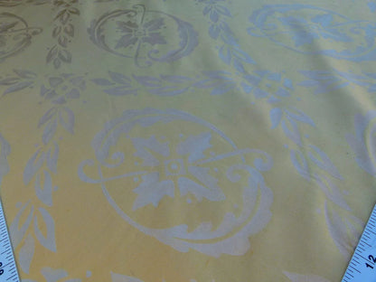Scalamandre Navonna Gold Yellow Neoclassical Silk Lampas Medallion Crest MSRP USD 444/yard  Old World Weavers