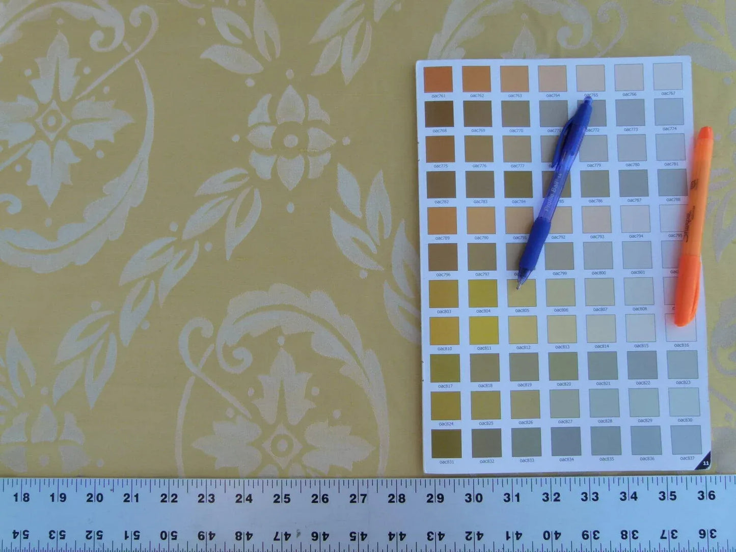 Scalamandre Navonna Gold Yellow Neoclassical Silk Lampas Medallion Crest MSRP USD 444/yard  Old World Weavers