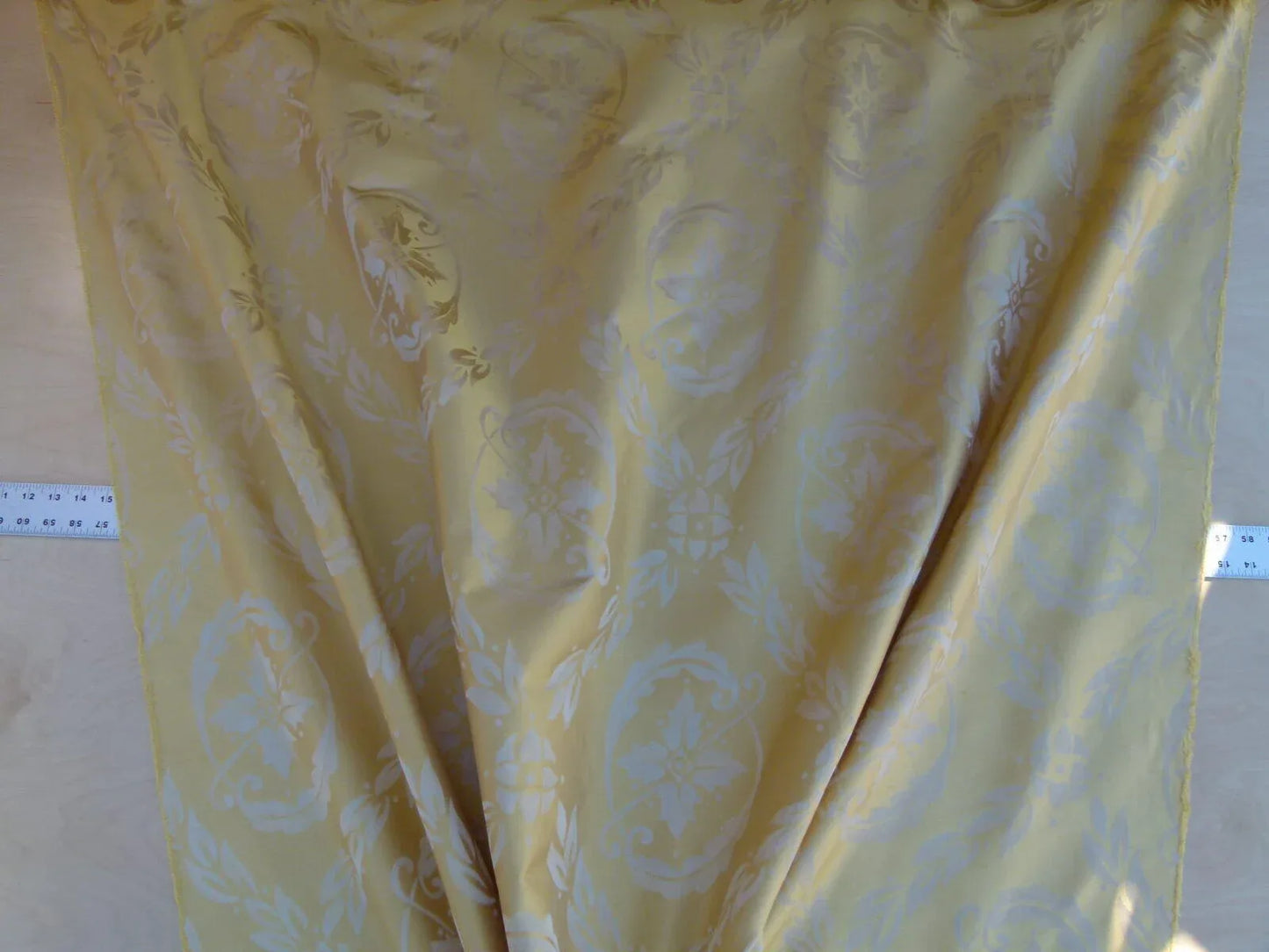 Scalamandre Navonna Gold Yellow Neoclassical Silk Lampas Medallion Crest MSRP USD 444/yard  Old World Weavers