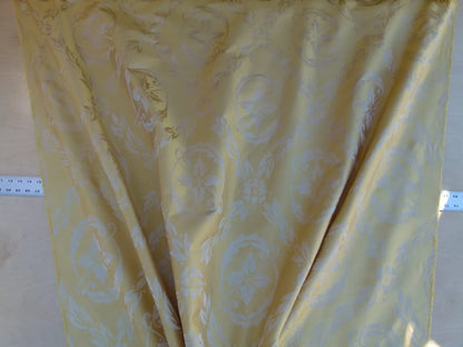 Scalamandre Navonna Gold Yellow Neoclassical Silk Lampas Medallion Crest MSRP USD 444/yard  Old World Weavers