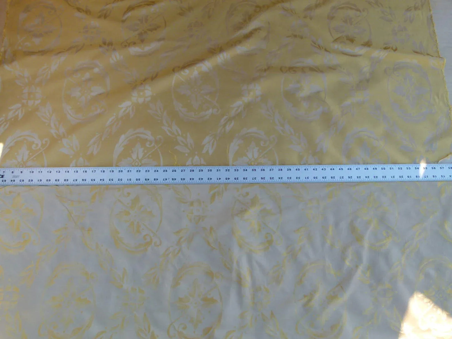 Scalamandre Navonna Gold Yellow Neoclassical Silk Lampas Medallion Crest MSRP USD 444/yard  Old World Weavers
