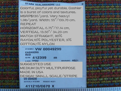 Scalamandre Cashiers Red Blue Pink Green Mini Texture Rayon Cotton Tweed Thick! Old World Weavers MSRP USD 136/Y