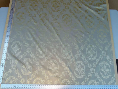 Scalamandre Navonna Pearl Grey Neoclassical Silk Lampas Medallion Crest MSRP USD 444/yard  Old World Weavers