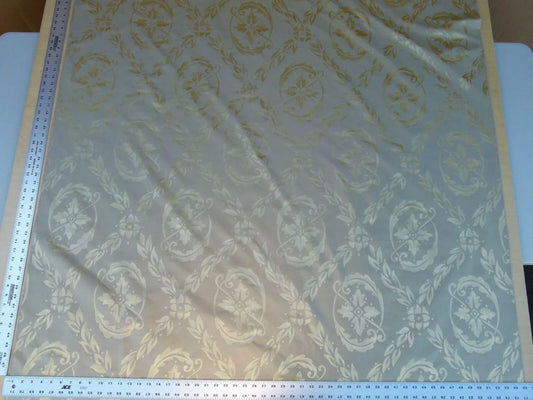 Scalamandre Navonna Pearl Grey Neoclassical Silk Lampas Medallion Crest MSRP USD 444/yard  Old World Weavers