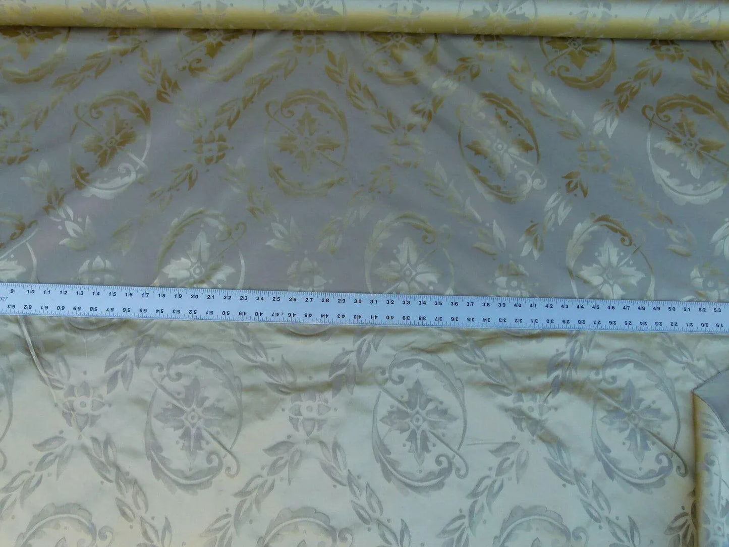 Scalamandre Navonna Pearl Grey Neoclassical Silk Lampas Medallion Crest MSRP USD 444/yard  Old World Weavers