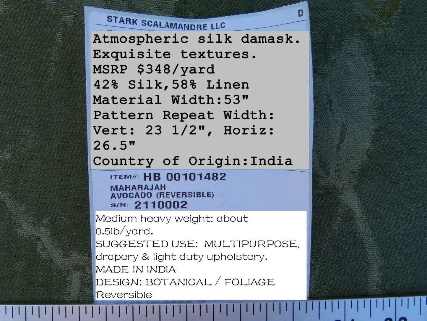 By Yard Scalamandre Gw Maharajah Avocado Green Gold Silk Linen Damask Reversible MSRP USD 348/Y