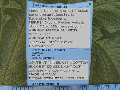 Scalamandre Havana Tropical Banana Leaves Folidage Oliva Green Gold MSRP USD 412/Y