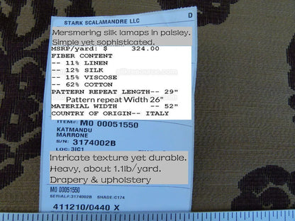 Scalamandre Katmandu Marrone Brown Chocolate Hazelnut Gold Silk Lampas Paisley MSRP USD 364