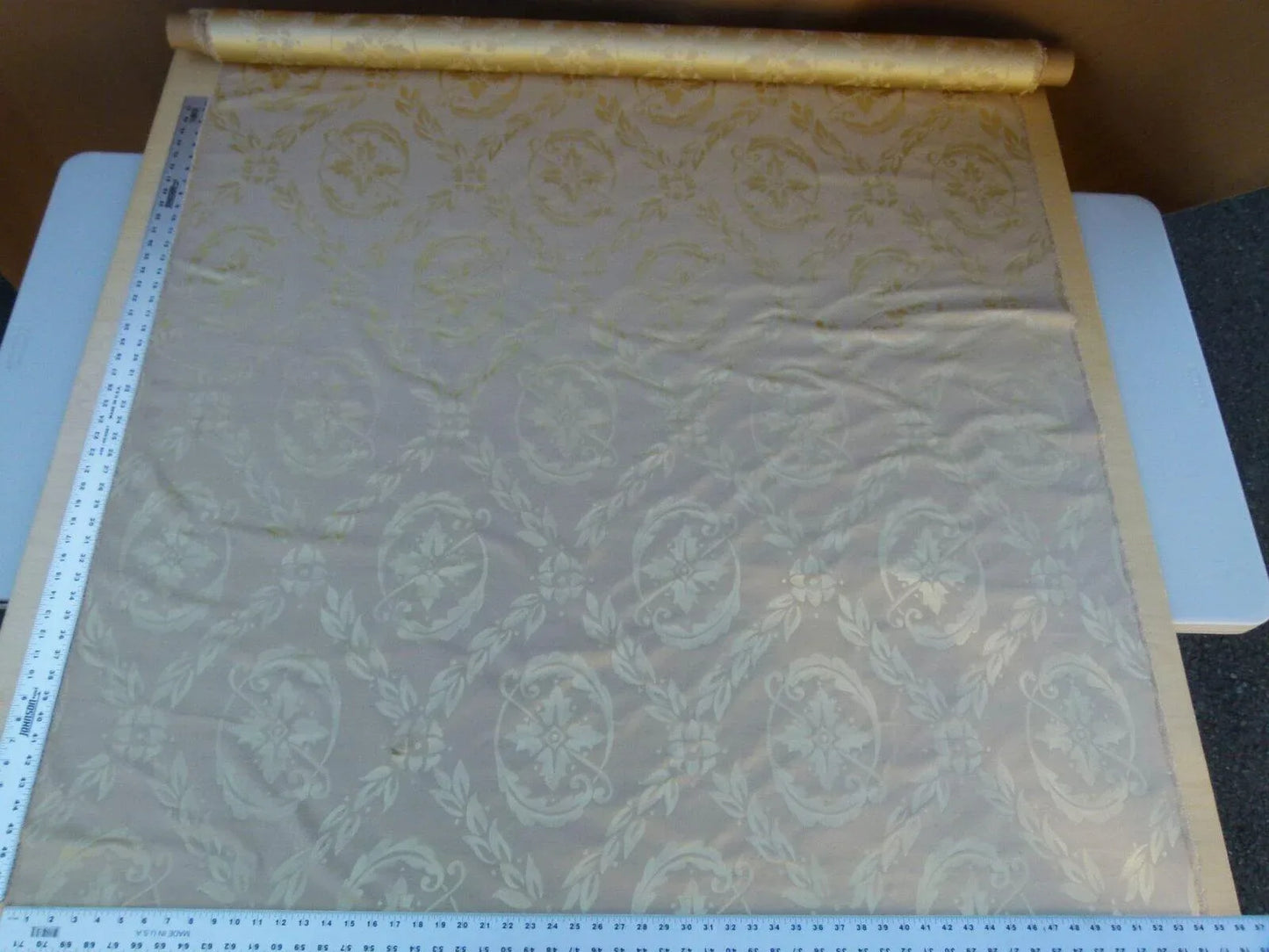 Scalamandre Navonna Pale Taupe Neoclassical Silk Lampas Medallion Crest MSRP USD 444/yard Old World Weavers