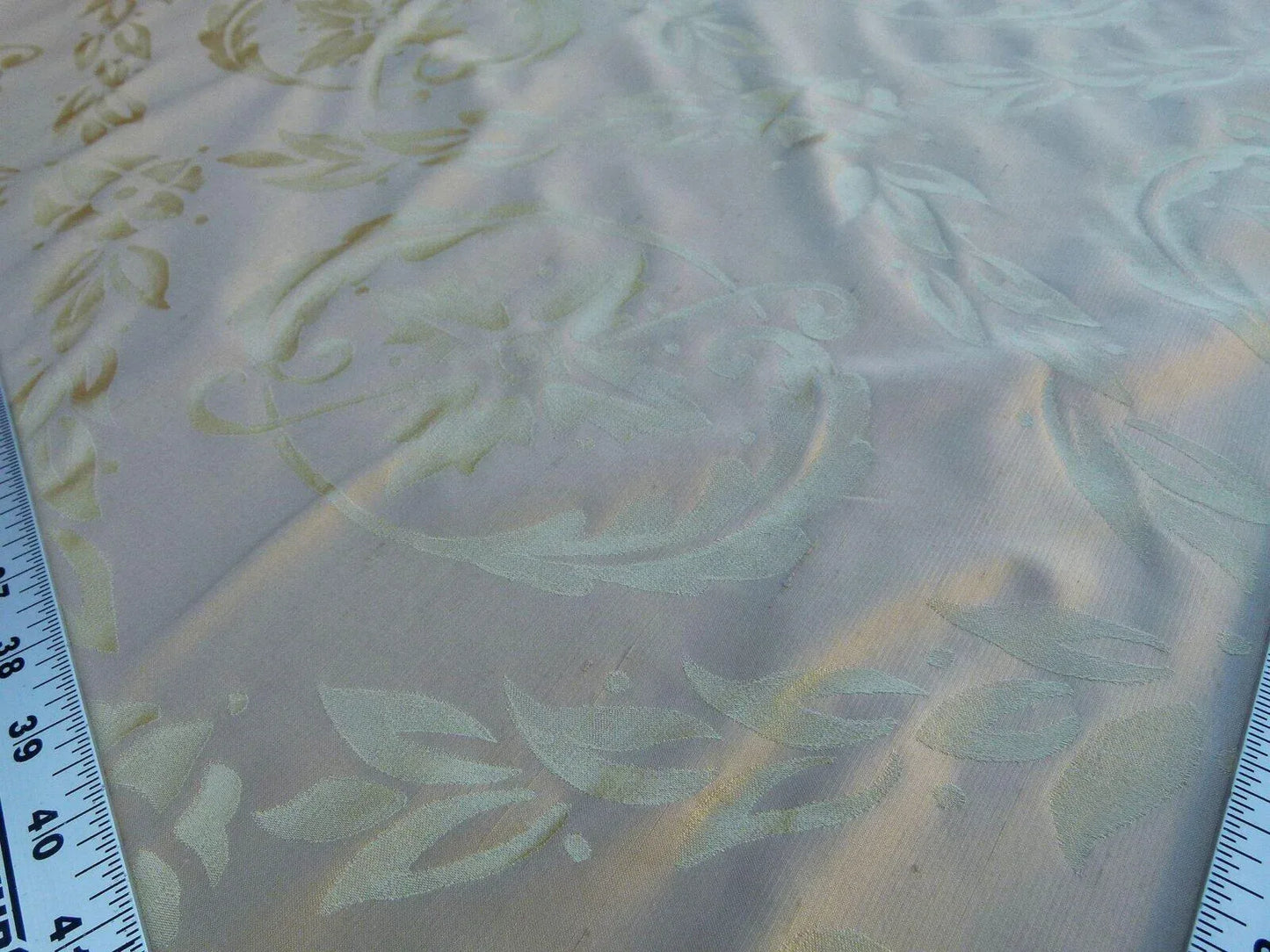 Scalamandre Navonna Pale Taupe Neoclassical Silk Lampas Medallion Crest MSRP USD 444/yard Old World Weavers