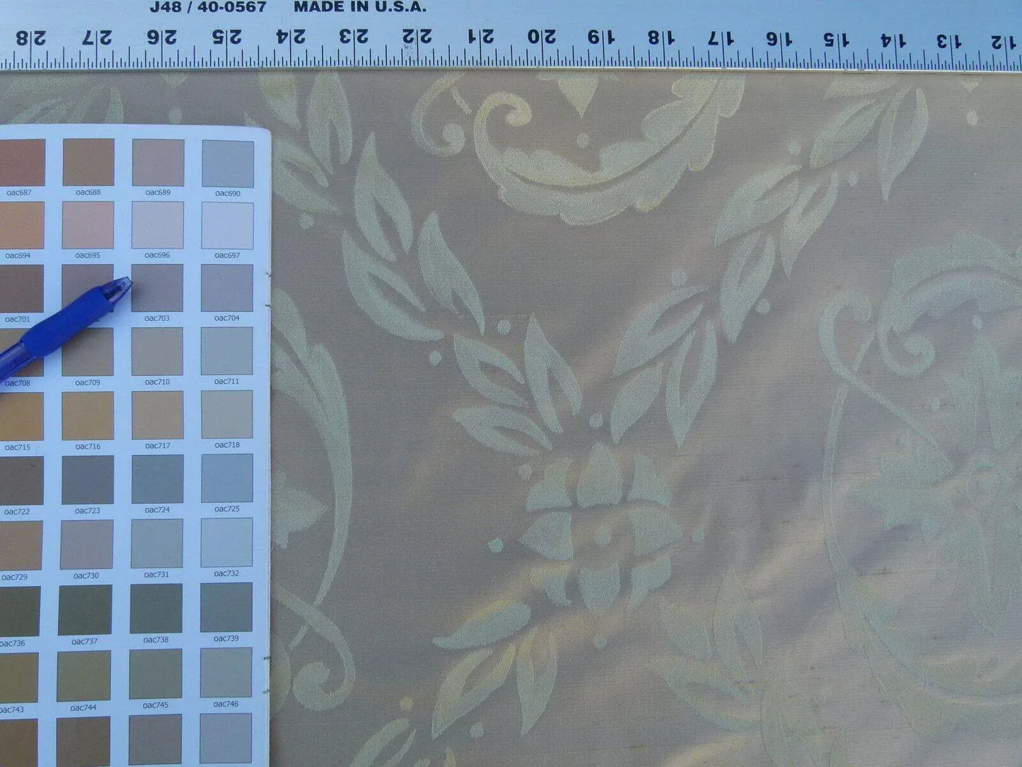 Scalamandre Navonna Pale Taupe Neoclassical Silk Lampas Medallion Crest MSRP USD 444/yard Old World Weavers