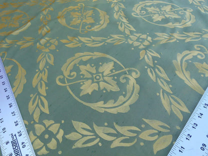 Scalamandre Navonna Green Gold Neoclassical Silk Lampas Medallion Crest MSRP USD 444/yard Old World Weavers