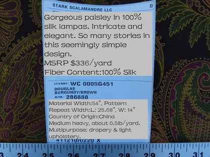 Scalamandre Fonthill Douglas Burgundy Brown Chocolate Red Green 100% Silk Paisley Old World Weavers MSRP USD 336/Y