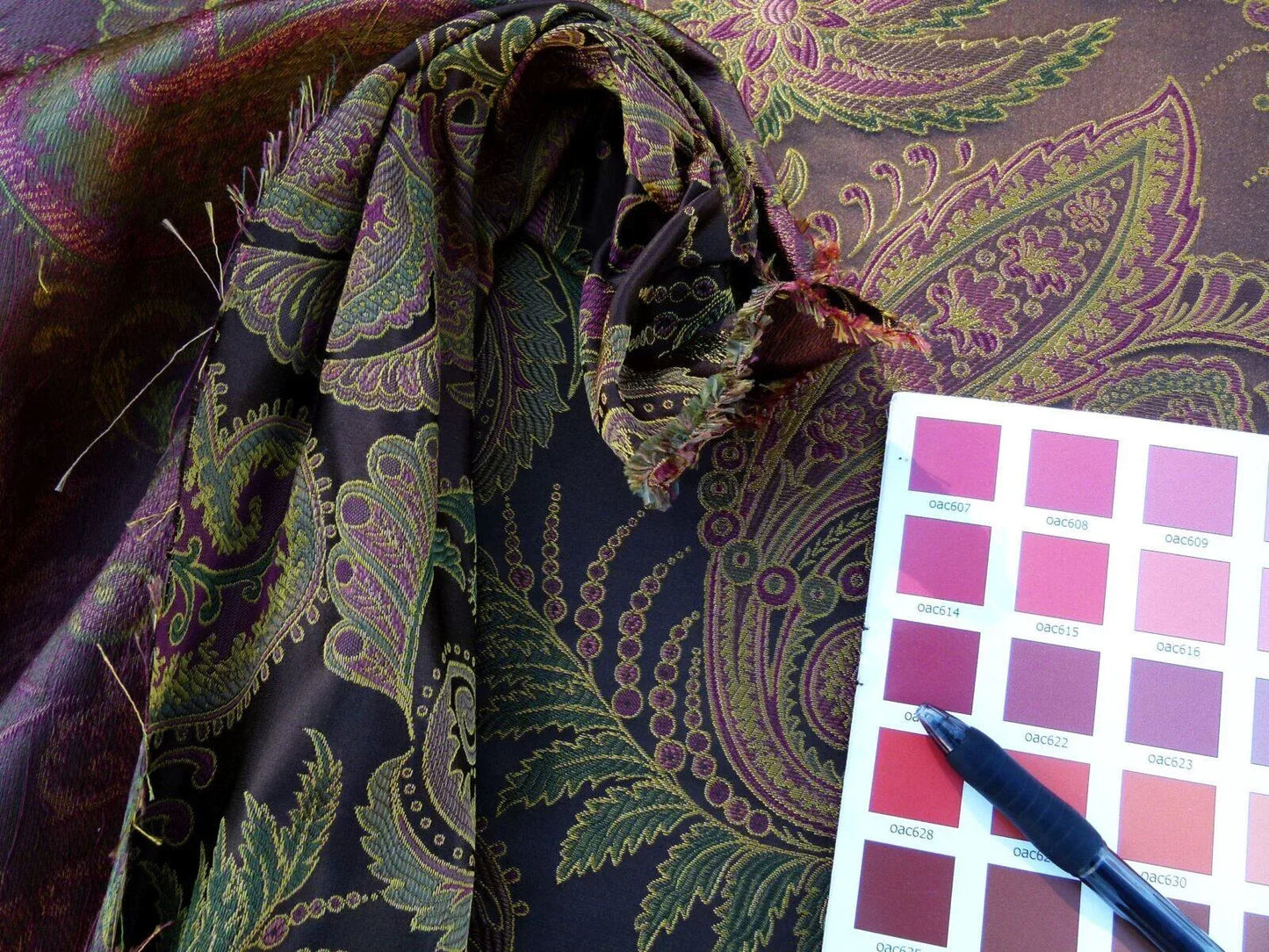 Scalamandre Fonthill Douglas Burgundy Brown Chocolate Red Green 100% Silk Paisley Old World Weavers MSRP USD 336/Y