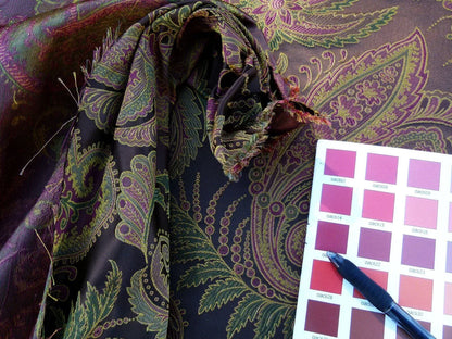 Scalamandre Fonthill Douglas Burgundy Brown Chocolate Red Green 100% Silk Paisley Old World Weavers MSRP USD 336/Y