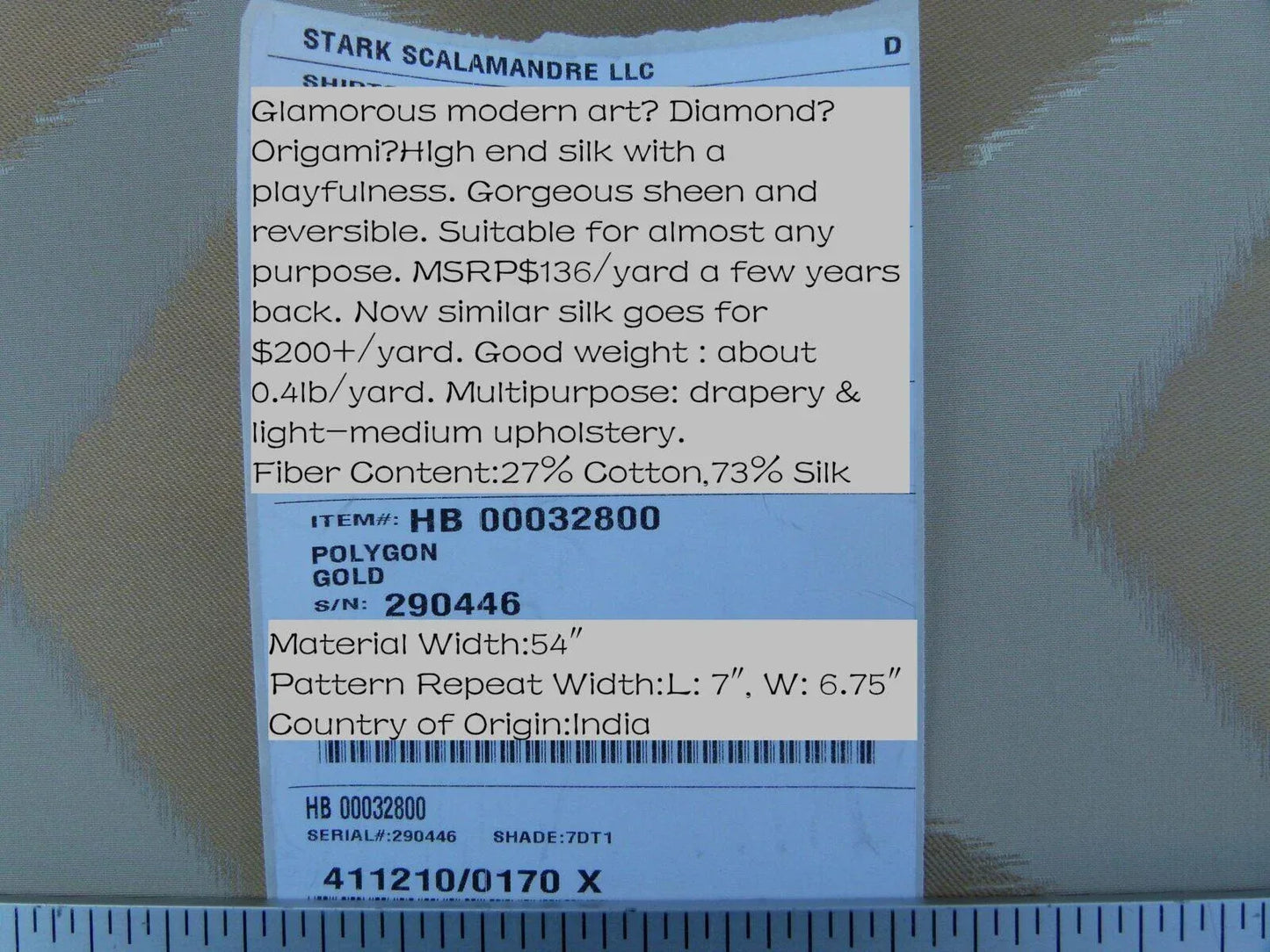 Scalamandre Polygon "gold" Watkins Brilliant Cream Silk Cotton Old World Weavers MSRP USD 260/Y