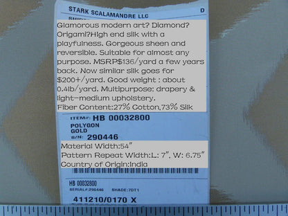 Scalamandre Polygon "gold" Watkins Brilliant Cream Silk Cotton Old World Weavers MSRP USD 260/Y