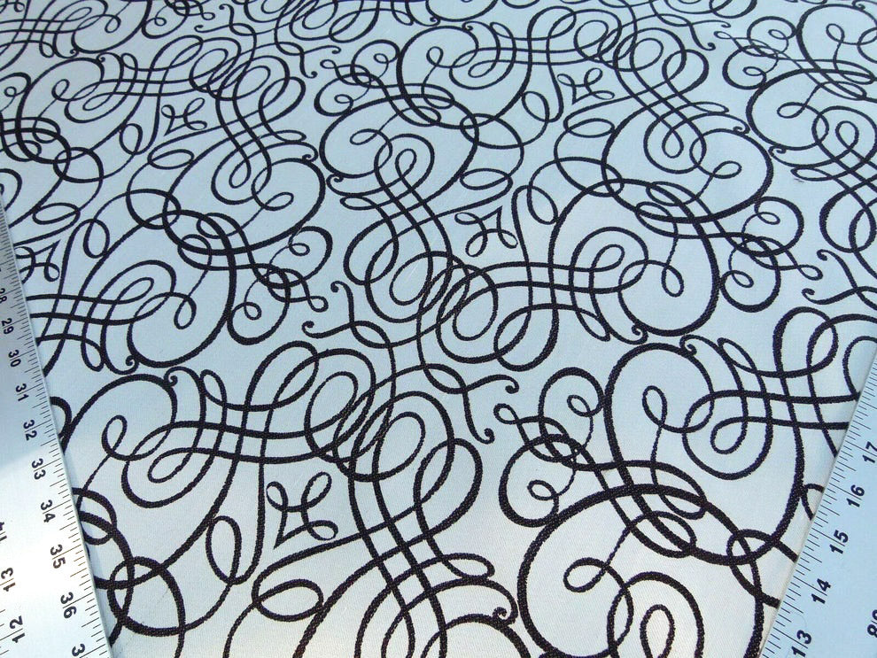 By Yd Scalamandre Flourish Scroll Ebony Black And White Silk Jarquard MSRP USD 292/Y