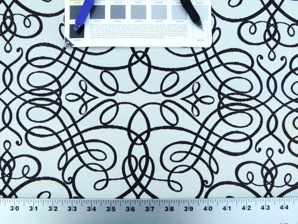 By Yd Scalamandre Flourish Scroll Ebony Black And White Silk Jarquard MSRP USD 292/Y