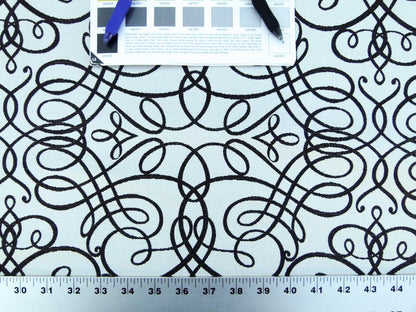 By Yd Scalamandre Flourish Scroll Ebony Black And White Silk Jarquard MSRP USD 292/Y