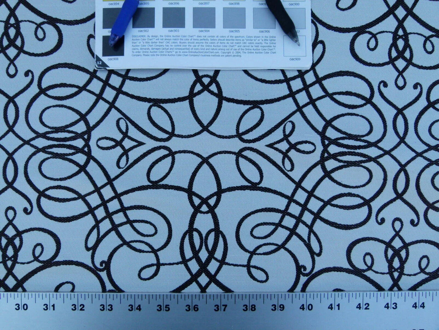 By Yd Scalamandre Flourish Scroll Ebony Black And White Silk Jarquard MSRP USD 292/Y