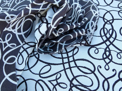 By Yd Scalamandre Flourish Scroll Ebony Black And White Silk Jarquard MSRP USD 292/Y