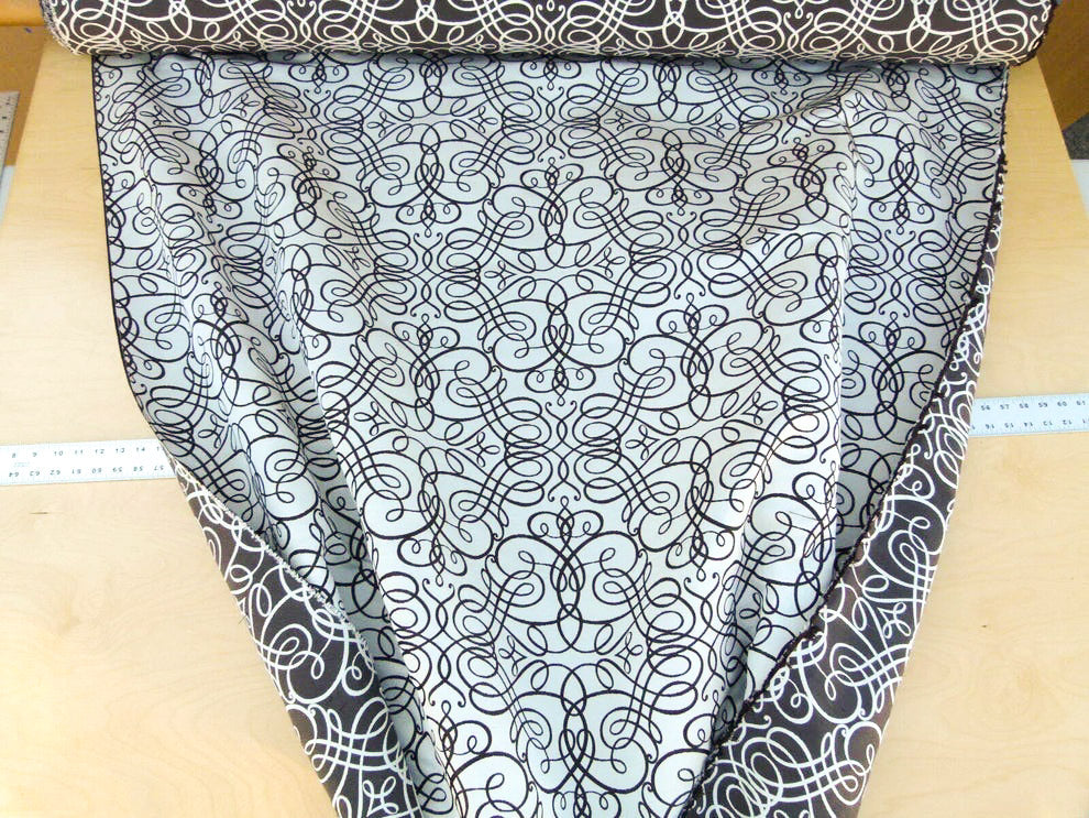 By Yd Scalamandre Flourish Scroll Ebony Black And White Silk Jarquard MSRP USD 292/Y
