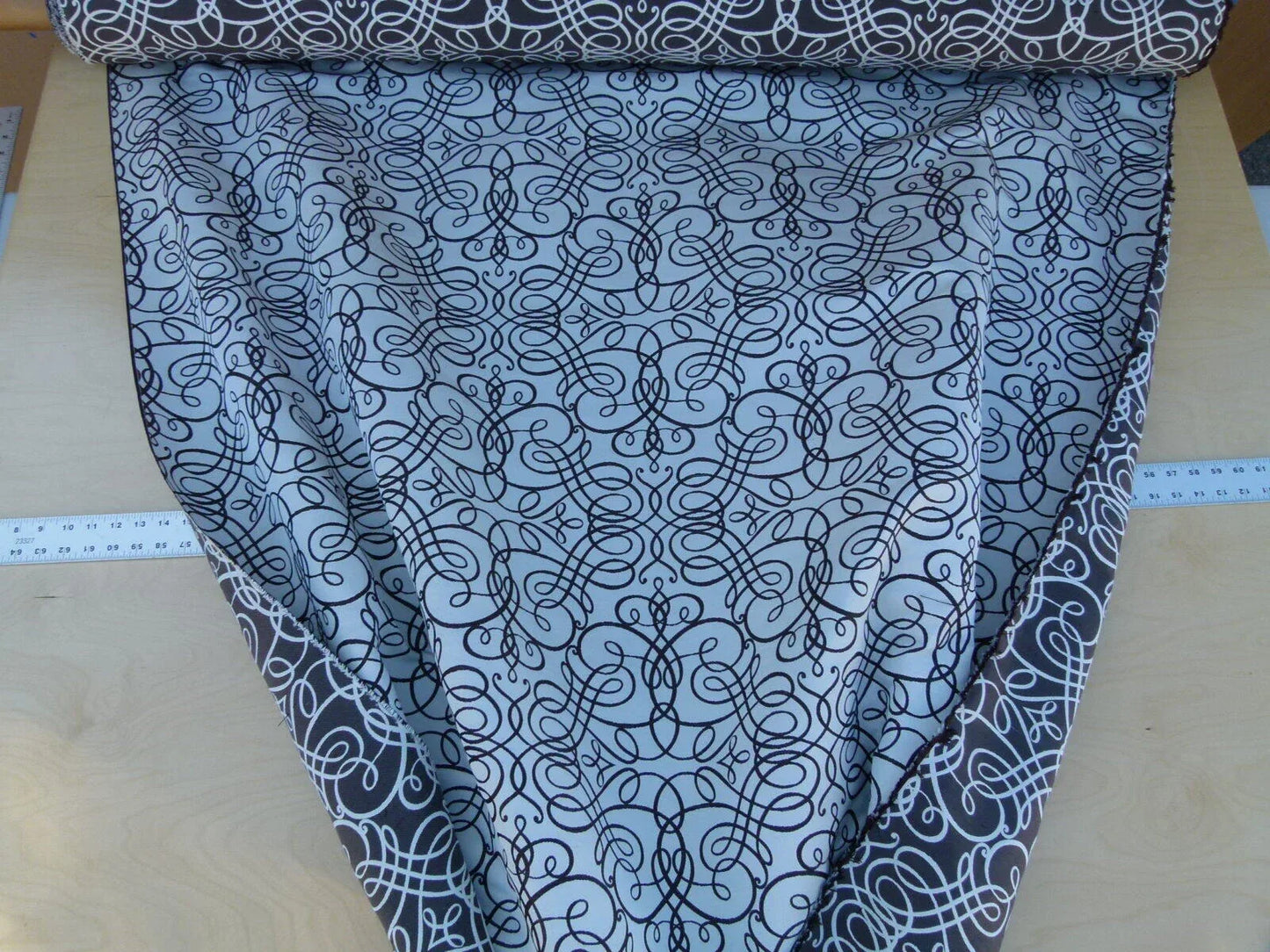 By Yd Scalamandre Flourish Scroll Ebony Black And White Silk Jarquard MSRP USD 292/Y