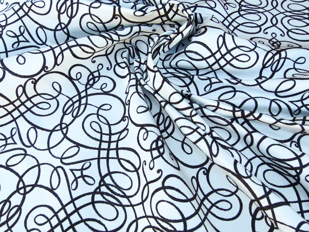 By Yd Scalamandre Flourish Scroll Ebony Black And White Silk Jarquard MSRP USD 292/Y
