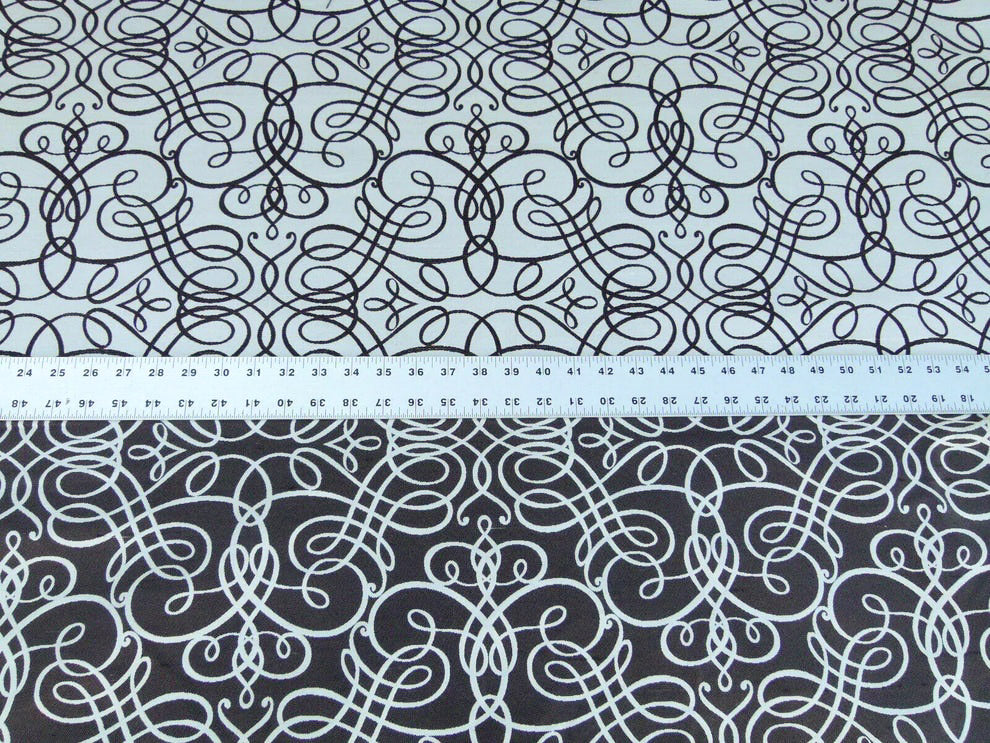By Yd Scalamandre Flourish Scroll Ebony Black And White Silk Jarquard MSRP USD 292/Y