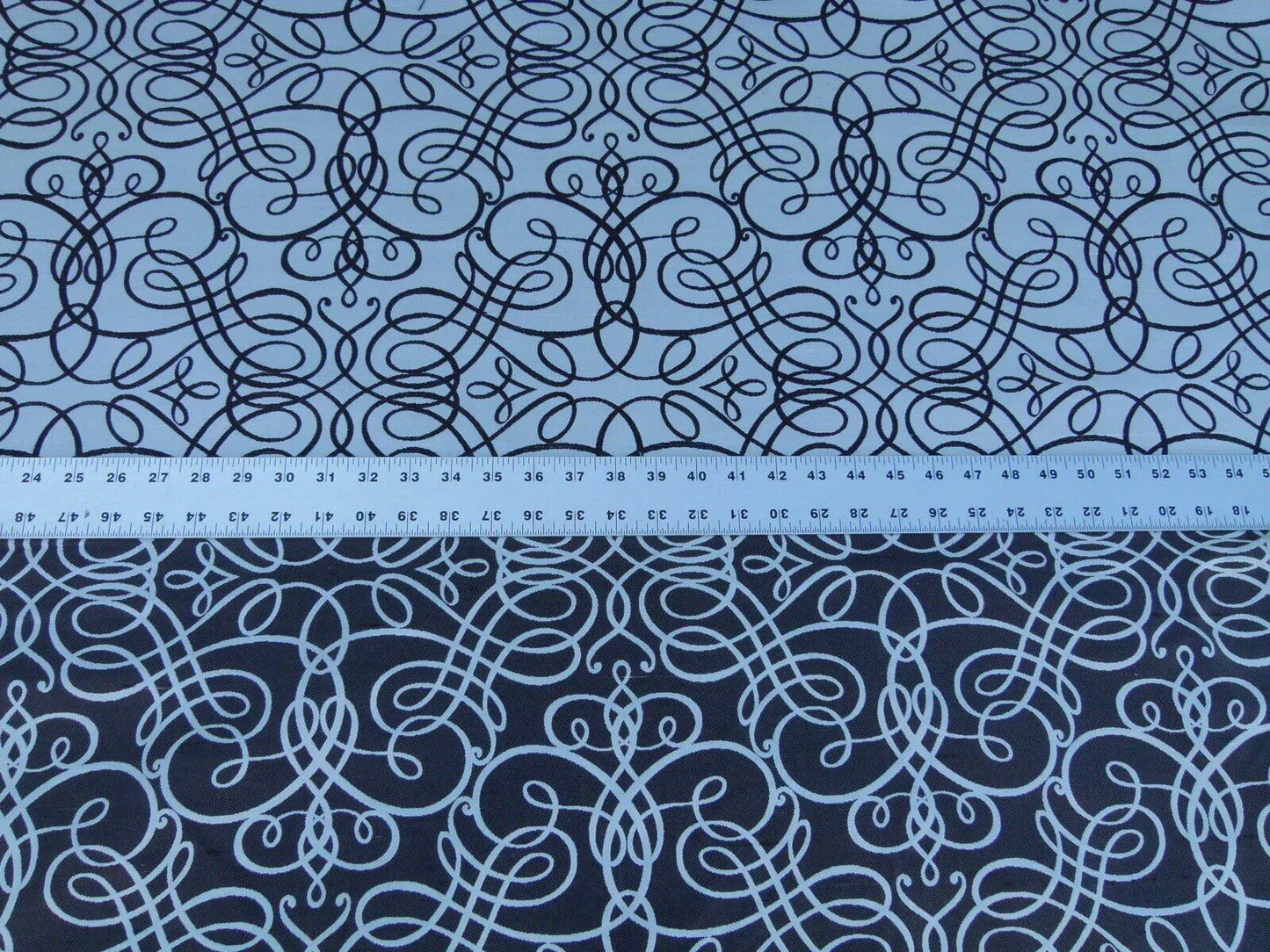 By Yd Scalamandre Flourish Scroll Ebony Black And White Silk Jarquard MSRP USD 292/Y