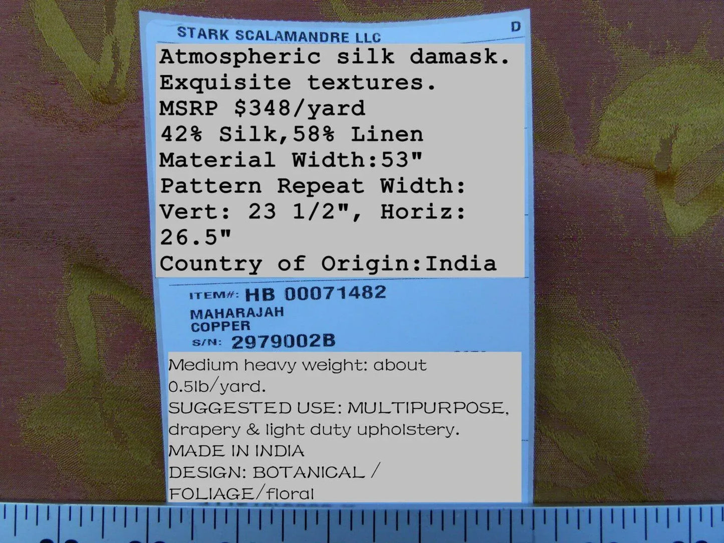 By Yard Scalamandre Gw Maharajah Copper Red Gold Yellow Silk Linen Damask Reversible MSRP USD 348/Y