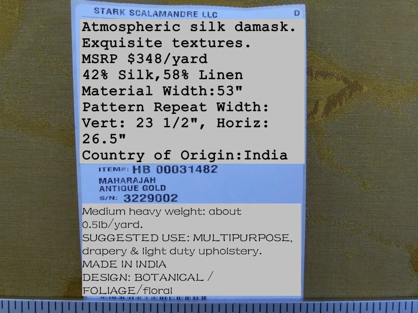 By Yard Scalamandre Gw Maharajah Antique Gold Yellow Silk Linen Damask Reversible MSRP USD 348/Y