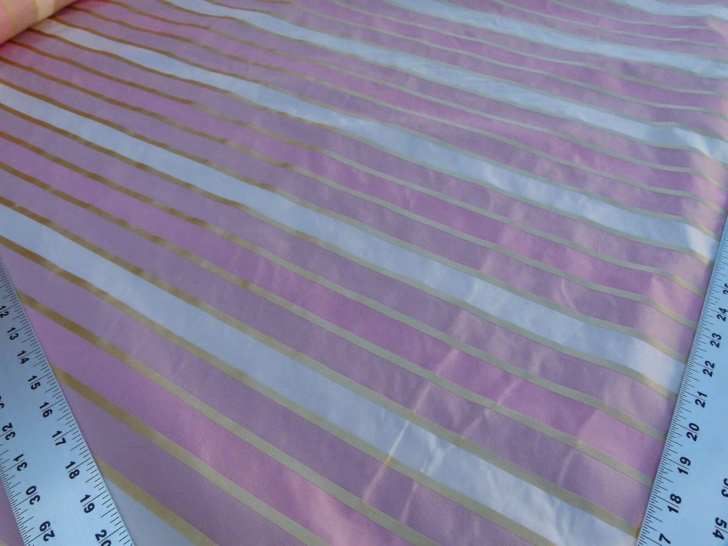 Scalamandre Napoli Stripe Pink Tan Gold 100% Silk Taffeta MSRP USD 350/y