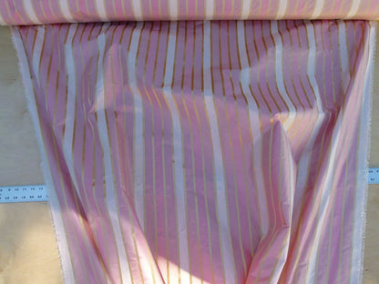 Scalamandre Napoli Stripe Pink Tan Gold 100% Silk Taffeta MSRP USD 350/y