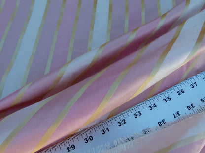 Scalamandre Napoli Stripe Pink Tan Gold 100% Silk Taffeta MSRP USD 350/y