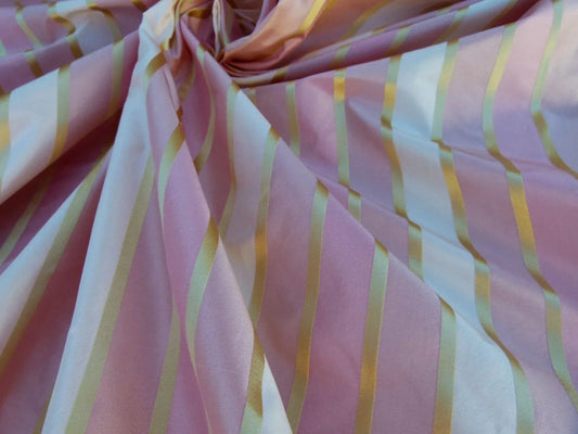 Scalamandre Napoli Stripe Pink Tan Gold 100% Silk Taffeta MSRP USD 350/y
