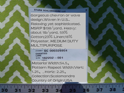 Scalamandre Chantico Chevron Lattice Lime Green White Linen Cotton Woven  Old World Weavers Chevron MSRP USD 198/Y