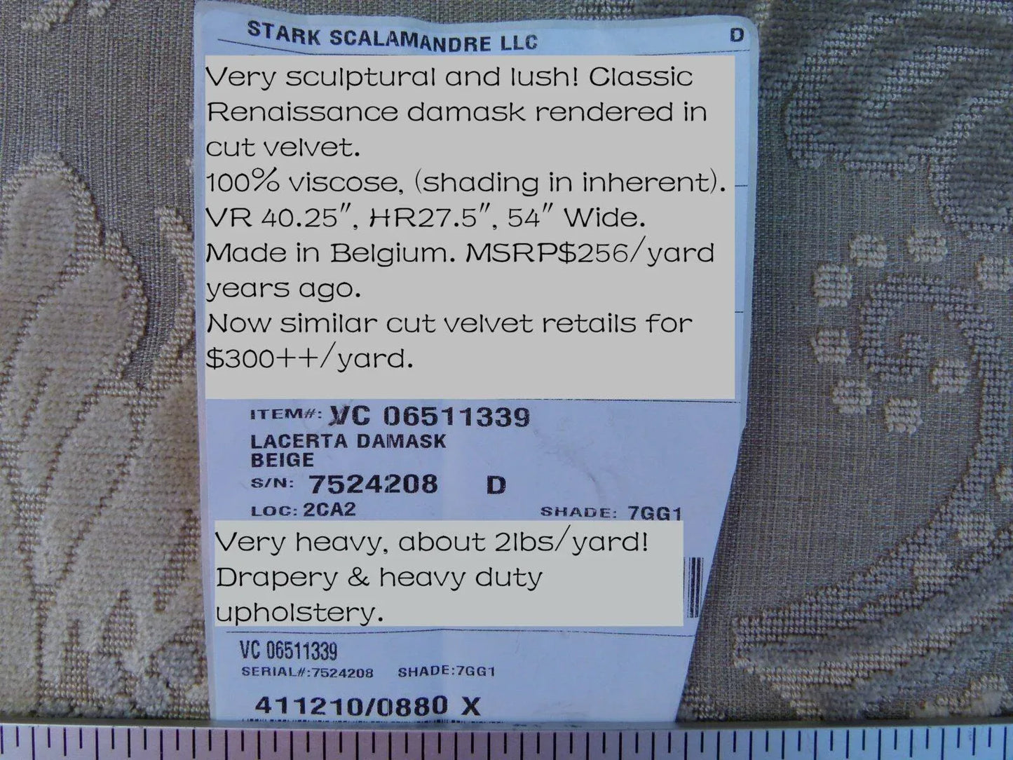 By Yard Scalamandre Lacerta Damask Cut Velvet Beige Cream White MSRP USD 512/yard