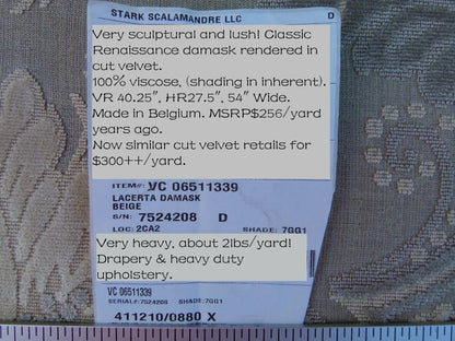 By Yard Scalamandre Lacerta Damask Cut Velvet Beige Cream White MSRP USD 512/yard