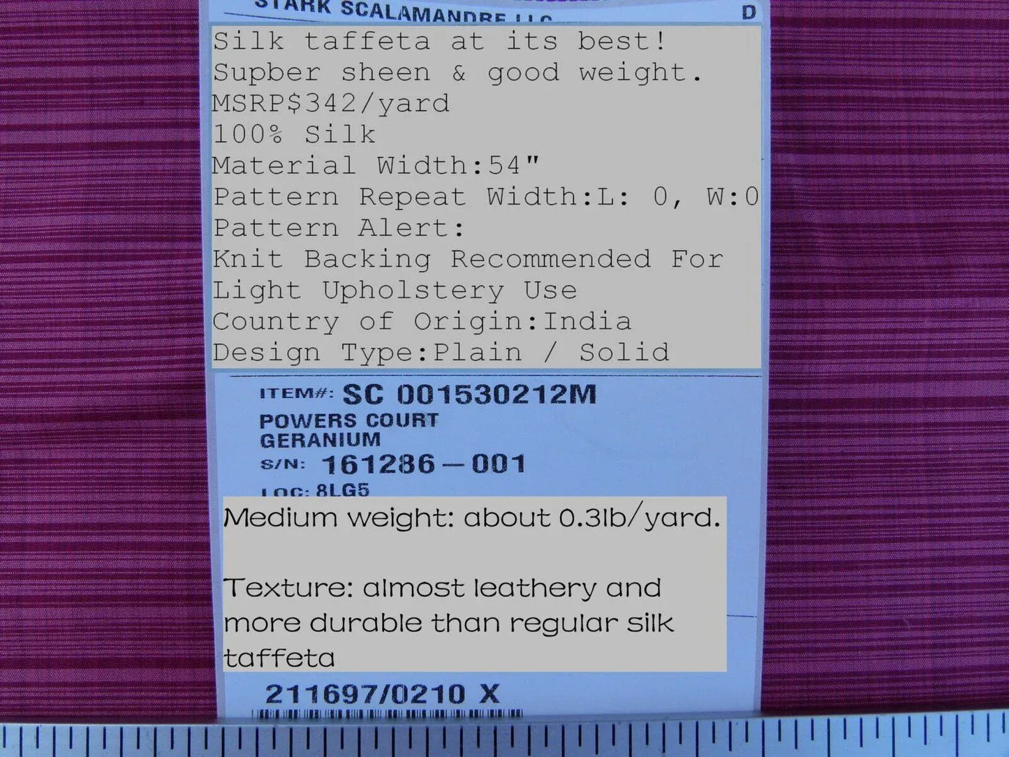 by yard Scalamandre Powers Court Geranium Red Crimson Silk Taffeta Strie MSRP USD 342/Y