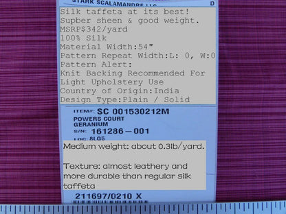 by yard Scalamandre Powers Court Geranium Red Crimson Silk Taffeta Strie MSRP USD 342/Y