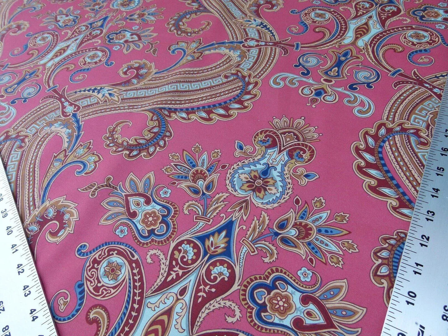 By yard Scalamandre Hudson Multi On Coral Pink Red Paisley Printed Cotton Sateen Belle Jardin Collection Fr France MSRP USD 216/y