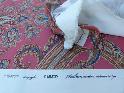 By yard Scalamandre Hudson Multi On Coral Pink Red Paisley Printed Cotton Sateen Belle Jardin Collection Fr France MSRP USD 216/y