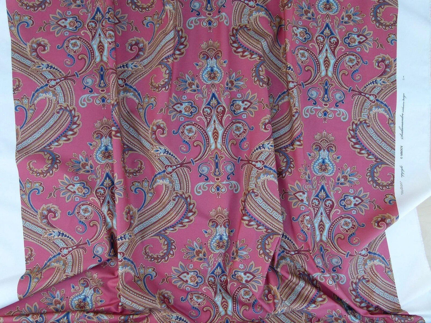 By yard Scalamandre Hudson Multi On Coral Pink Red Paisley Printed Cotton Sateen Belle Jardin Collection Fr France MSRP USD 216/y